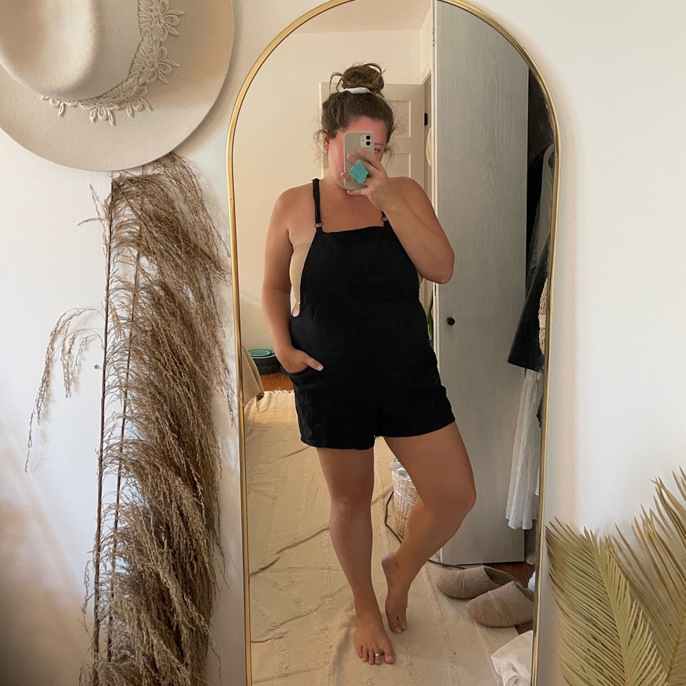 Torrid black shorts jumpsuit overalls linen blend